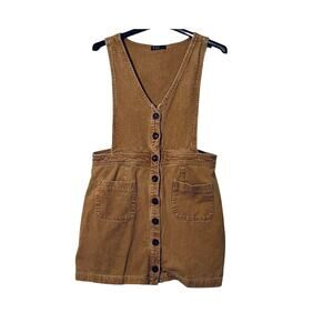 Very J Mini Dress Womens Size L Corduroy Beige Pockets Button Up Sleeveless